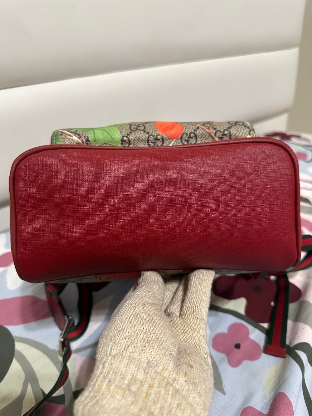 Gucci GG Canvas Backpack with Red Trim and Multicolor Floral Print - Picture 7 of 15